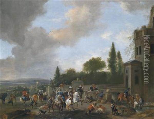 Setting Off On A Falcon Hunt Oil Painting - Pieter Wouwermans or Wouwerman