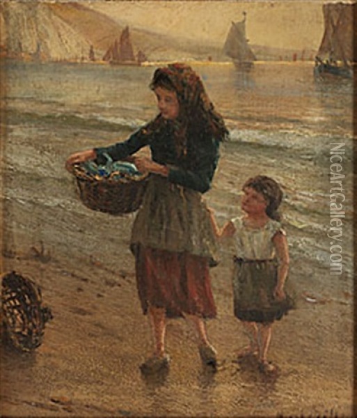 Musselplockerska Med Barn Oil Painting - Herman Gustav af Sillen