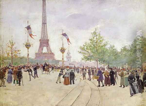 Entrance to the Exposition Universelle 1889 Oil Painting - Jean-Georges Beraud