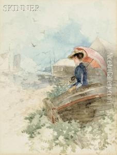 Woman Seated In A Dory On The Shore Oil Painting - George Herbert McCord