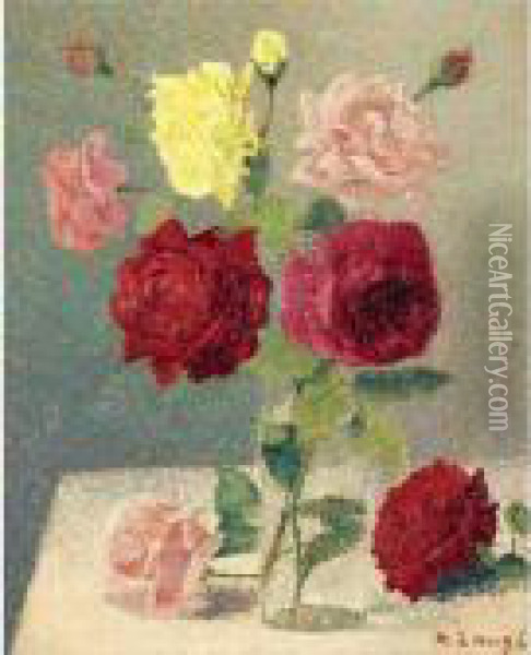 Bouquet De Roses Oil Painting - Achille Lauge
