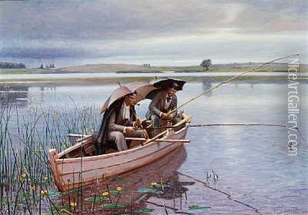 Pa Fisketur I Regnvejr Oil Painting - Niels Frederik Schiottz-Jensen