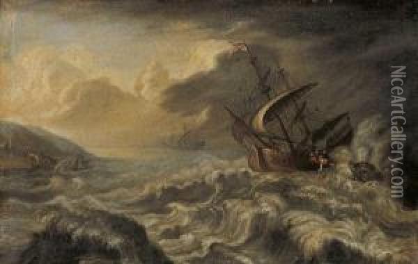Seesturm Mit Jonas, Der Vom Wal Verschlungen Wird Oil Painting - Matthieu Van Plattenberg