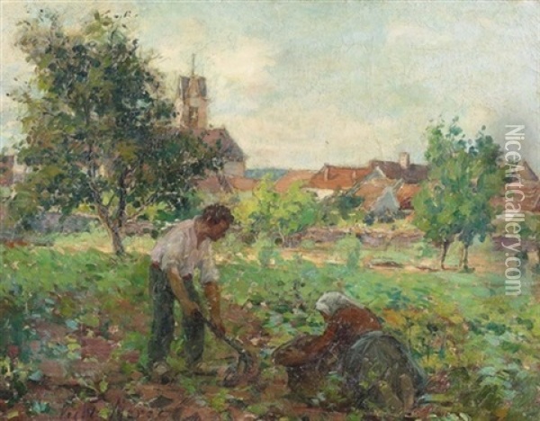 Bauernpaar Bei Der Feldarbeit Oil Painting - Victor Marec