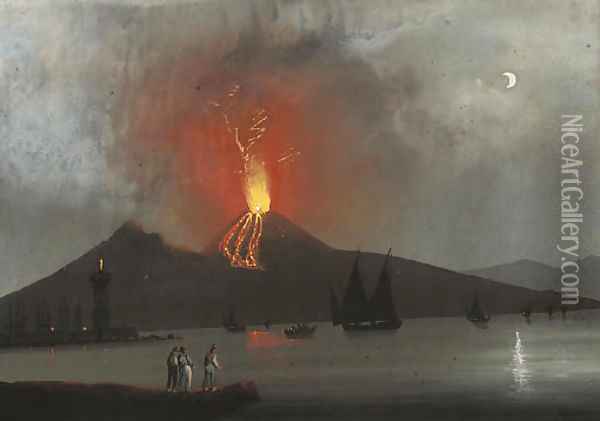 Vesuvius erupting Oil Painting - Neapolitan School
