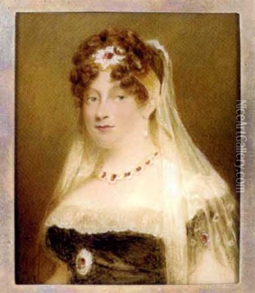 Princess Elizabeth, Landgravine Of Hesse-homburg, In Lace-bordered Black Dress, Ruby Brooch At Corsage And Pearl-set Ruby Necklace, Matching Ruby Brooch Worn On A Gold Band Oil Painting - Emma Eleonora (Eleanor) Kendrick