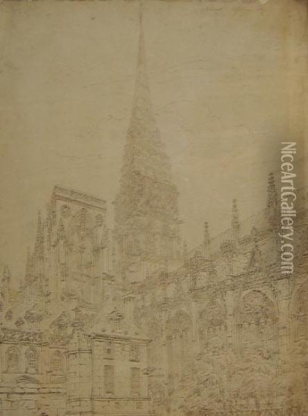 Vue Nord Ouest De La Cathedrale De Rouen Oil Painting - John Coney
