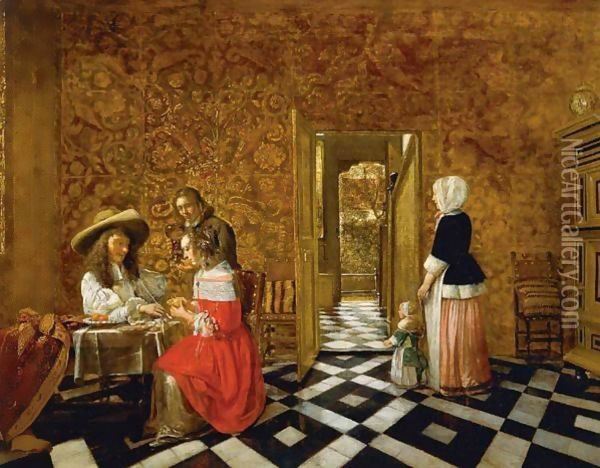 Merry Company at a Table Oil Painting - Hendrick Van Der Burch