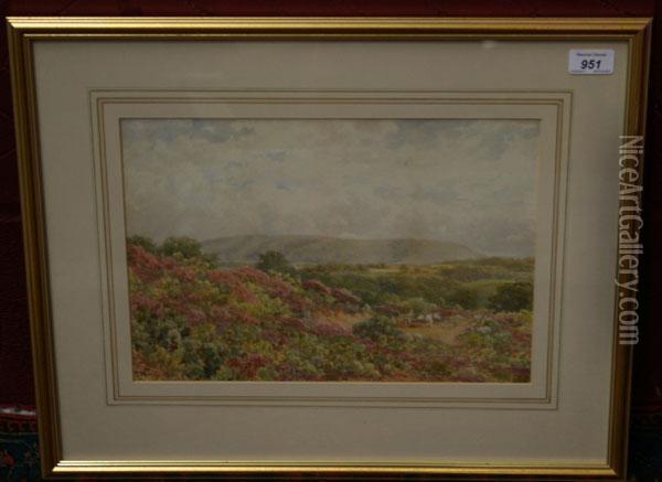 Figure In A Horse And Cart In Extensive Moorland Landscape Oil Painting - Thomas Hunt