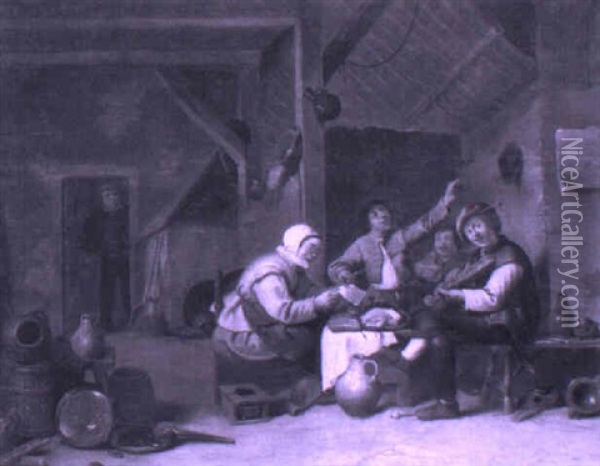 Boors Merrymaking In A Barn Interior Oil Painting - Pieter de Bloot