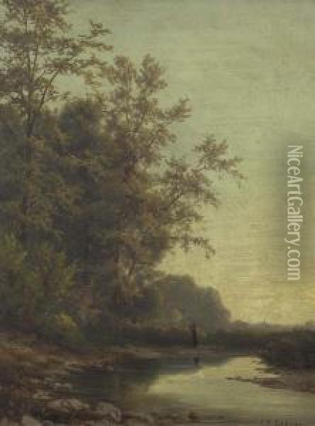 Fluss Mit Hohen Baumen. Oil Painting - Jean Philippe George-Juillard