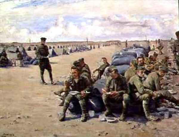 Lunch at Chatillon camp for the 8th Battalion Oil Painting - Joseph Felix Bouchor