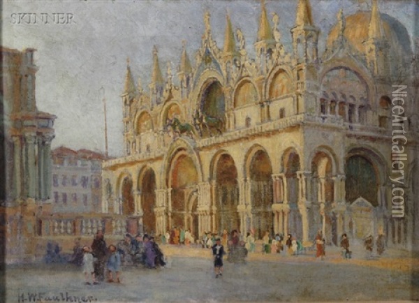 St. Marks Place Venice Oil Painting - Herbert W. Faulkner