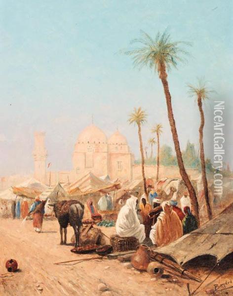 An Arab Market Oil Painting - L. Bernard