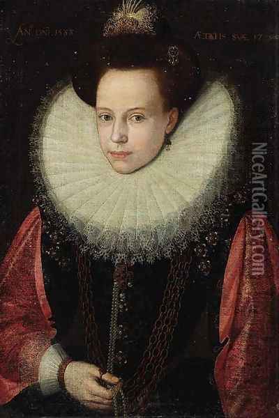 Portrait of a lady, aged 17 Oil Painting - Franco-Flemish School