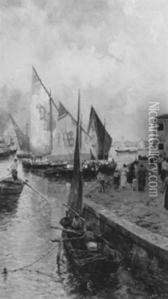 Fishing Boats, Venice Oil Painting - Attilio Pratella