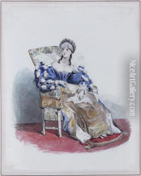 Etude De Costume Pour La Comtesse De Jersey Oil Painting - Eugene Louis Lami