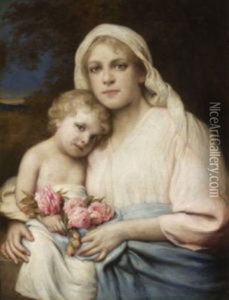 Mutter Mit Kind Oil Painting - Gabriel von Max