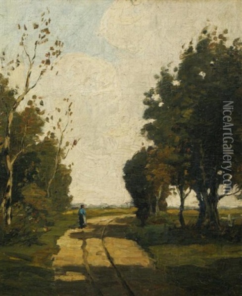 Woman On A Road Oil Painting - Theophile De Bock
