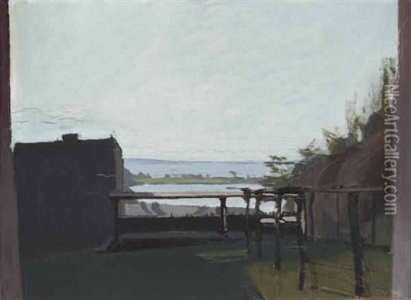 Blick Auf Den Wannsee I (blick Aus Dem Fenster, Kladow I) Oil Painting - Anton Kerschbaumer