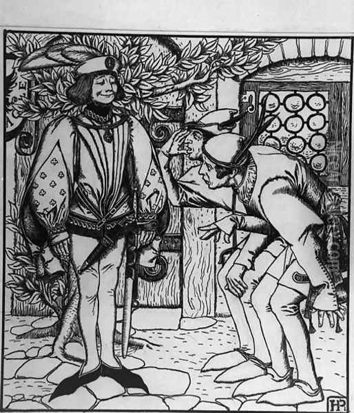 Peterkins brothers marvel at the fine clothes that the hare gave him Oil Painting - Howard Pyle