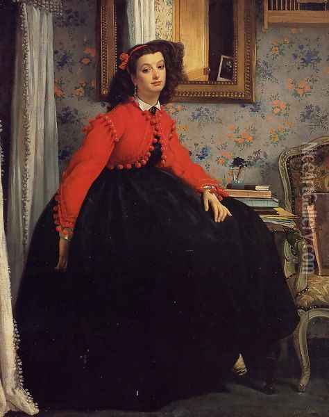 Portrait of Mademoiselle L.L. (Young Woman in a Red Jacket) 1864 Oil Painting - James Jacques Joseph Tissot