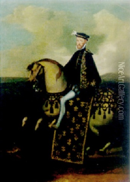 Equestrian Portrait Of Henry Ii Of France Oil Painting - Francois Clouet