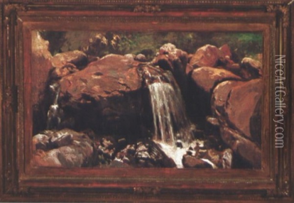 Falls On A Rocky Stream Oil Painting - Michele Cammarano