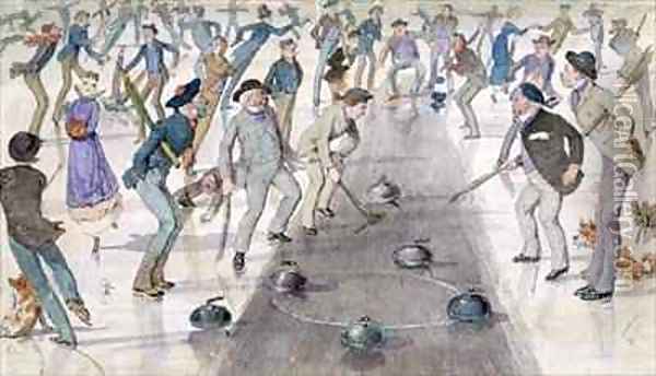 Curling Match on Duddingston Loch Oil Painting - Charles Altamont Doyle