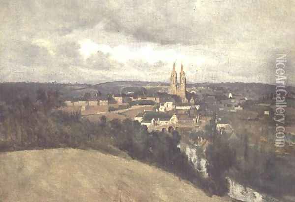 General View of the Town of Saint-Lo, c.1833 Oil Painting - Jean-Baptiste-Camille Corot