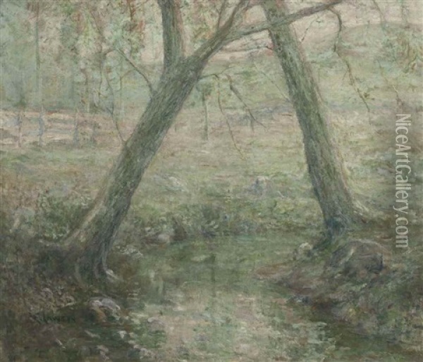 The Crossed Trees Oil Painting - Ernest Lawson
