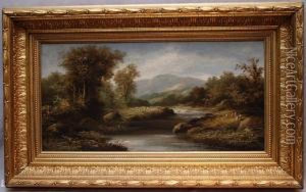 Mountain Landscape With River Oil Painting - R. Marshall