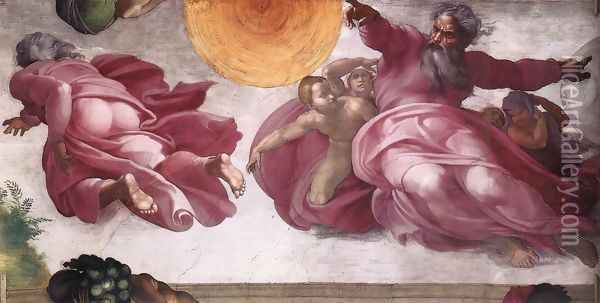 Creation of the Sun, Moon, and Plants 1511 Oil Painting - Michelangelo Buonarroti