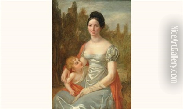 Portrait De Madame Lazare Hoche(?) Et De Sa Fille Oil Painting - Francois Pascal Simon Gerard