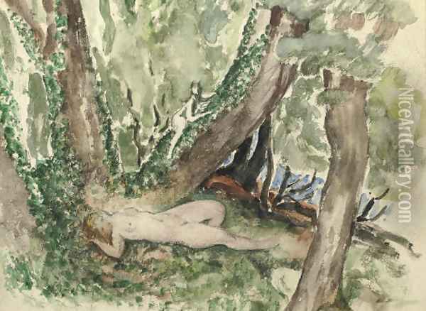 Nude in a forest with satyr Oil Painting - Henri Lebasque