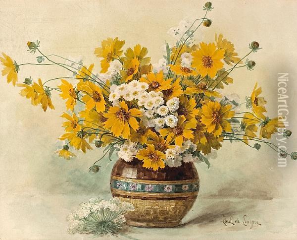 Daisies And Bachelor Buttons Oil Painting - Paul De Longpre