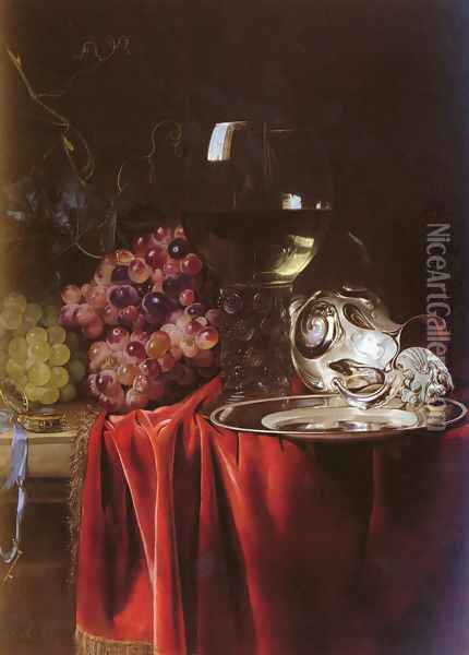 A Still Life of Grapes, a Roemer, a Silver Ewer and a Plate Oil Painting - Willem Van Aelst