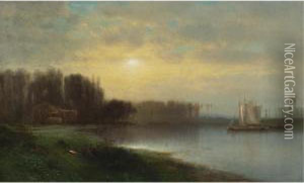 River Landscape Oil Painting - Samuel Colman