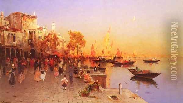 An Italian Port Oil Painting - Wilhelm von Gegerfelt