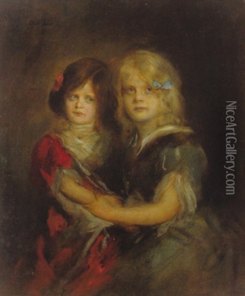 Portrait Der Beiden Alteren Tochter Oil Painting - Franz Seraph von Lenbach