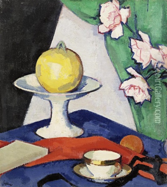 Still Life (+ Still Life With Teapot And Fruit, Verso) Oil Painting - Samuel John Peploe