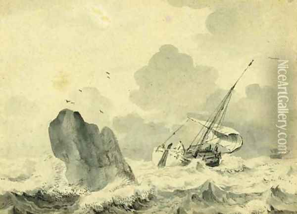 A sailing vessel in choppy seas Oil Painting - Francois Louis Thomas Francia