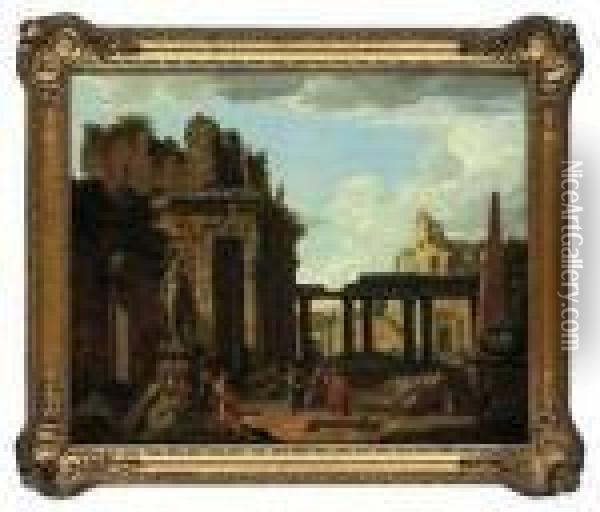 A Capriccio Of Classical Ruins With Saint Peter Preaching Oil Painting - Marco Ricci