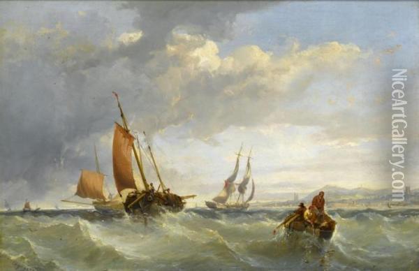 The Fishing Fleet Off The Irish Coast Oil Painting - Edwin Hayes