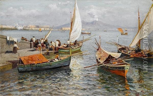 Pescatori A Mergellina Oil Painting - Attilio Pratella