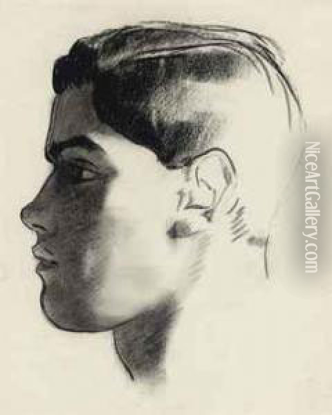 Head Of A Young Man In Profile Oil Painting - Glyn Warren Philpot