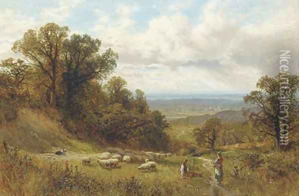 Young shepherd and maid in a landscape Oil Painting - Alfred Glendening