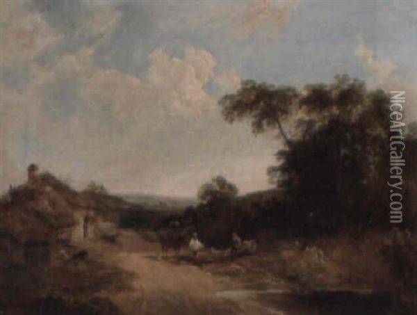 Landschaft Mit Bauern Und Kuhen Oil Painting - George Vicat Cole