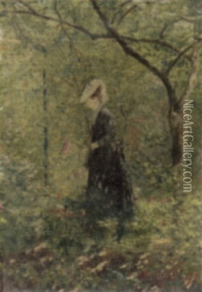 Elegant Lady In A Forest Oil Painting - Jean Francois Raffaelli