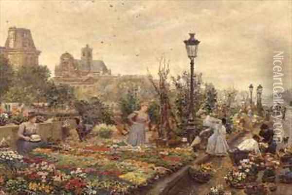 The Flower Market Oil Painting - Marie-Francois-Firmin Girard